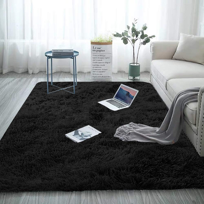 Soft Shag Faux Fur 4x6.6 Area Rug Warm Floor Rugs for Bedroom Living Room,Non-Slip Plush Fluffy Comfy Furry Fur Rugs Babys Care Crawling Carpet Black