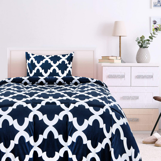 Printed Down Brushed Microfiber Bedding Comforter With Pillow Sham Set