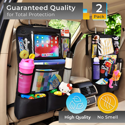 Pack of 2 Backseat Car Organizer, Kick Mats Back Seat Protector with Touch Screen Tablet Holder