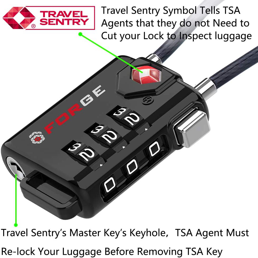 TSA Approved Cable Luggage Locks, Re-settable Combination with Alloy Body