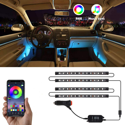 Interior Car Lights, NDDI LED Car Strip Lights with 2 Lines Waterproof Design, 48 LEDs App Control Car Light Kit, DIY Mode and Music Sync Under Dash Car Lighting, DC 12V