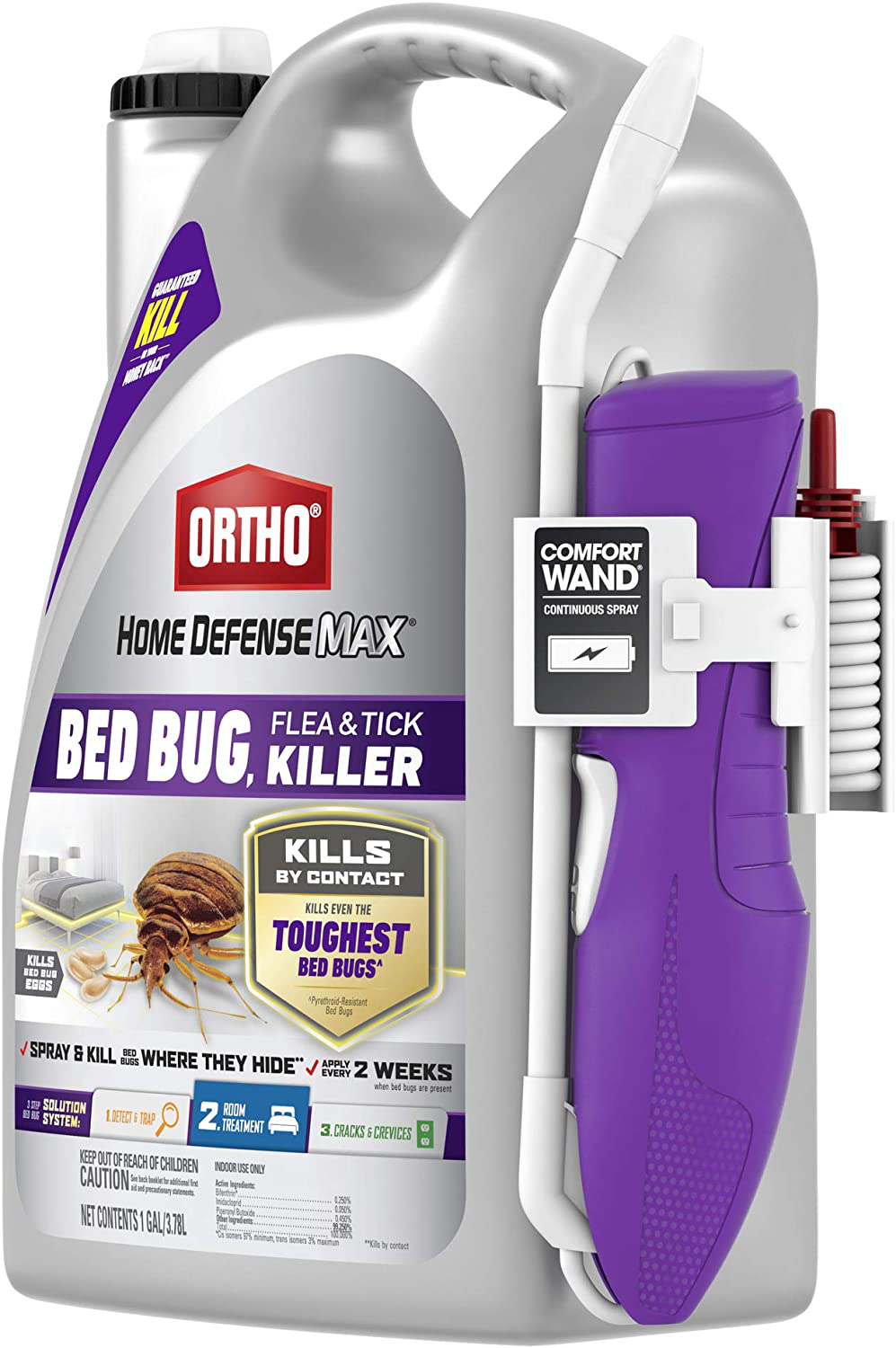 Ortho Home Defense Max Bed Bug, Flea and Tick Killer - With Ready-to-Use Comfort Wand, Kills Bed Bugs and Bed Bug Eggs, Bed Bug Spray Also Kills Fleas and Ticks, 1 gal.