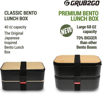 THE ORIGINAL Japanese Bento Box (Upgraded 2020 Black & Bamboo Design) w/ 2 Dividers + Larger Utensils w/Holder - Leakproof Lunch Container