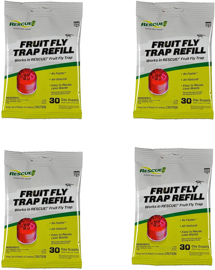 RESCUE FFTA Non-Toxic Fruit Fly Trap Attractant Refill, 30 Days, attaractant, 4 Pack
