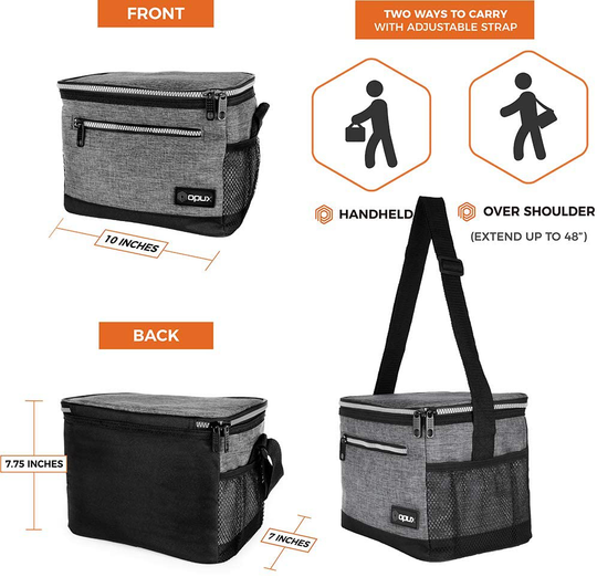 OPUX Insulated Lunch Box for Men Women, Leakproof Thermal Lunch Bag for Work, Reusable Lunch Cooler Tote, Soft School Lunch Pail for Kids with Shoulder Strap, Pockets, 14 Cans, 8L, Heather Grey