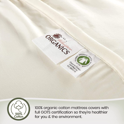 Whisper Organics 100% Organic Cotton Quilted Mattress Cover, 17" Deep - GOTS Certified (California King)