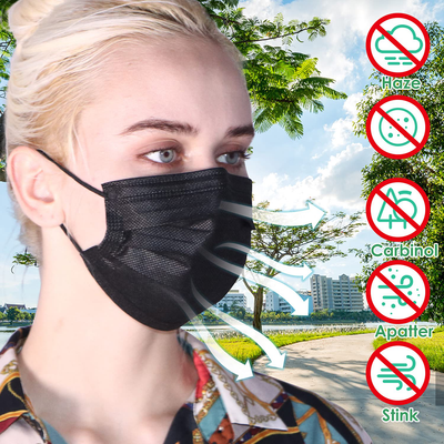 Black Disposable Face Masks, 100 Pack Black Face Masks 3 Ply Filter Protection