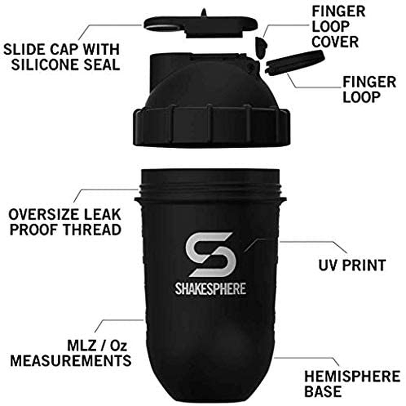 ShakeSphere Tumbler: Protein Shaker Bottle, 24oz ● Capsule Shape Mixing ● Easy Clean Up ● No Blending Ball or Whisk Needed ● BPA Free ● Mix & Drink Shakes, Smoothies, More (Matte Black)