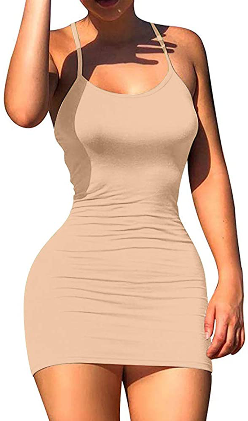 LCNBA Sexy Spaghetti Strap Tank Dress Basic Backless Bodycon Club Party Mini Dress