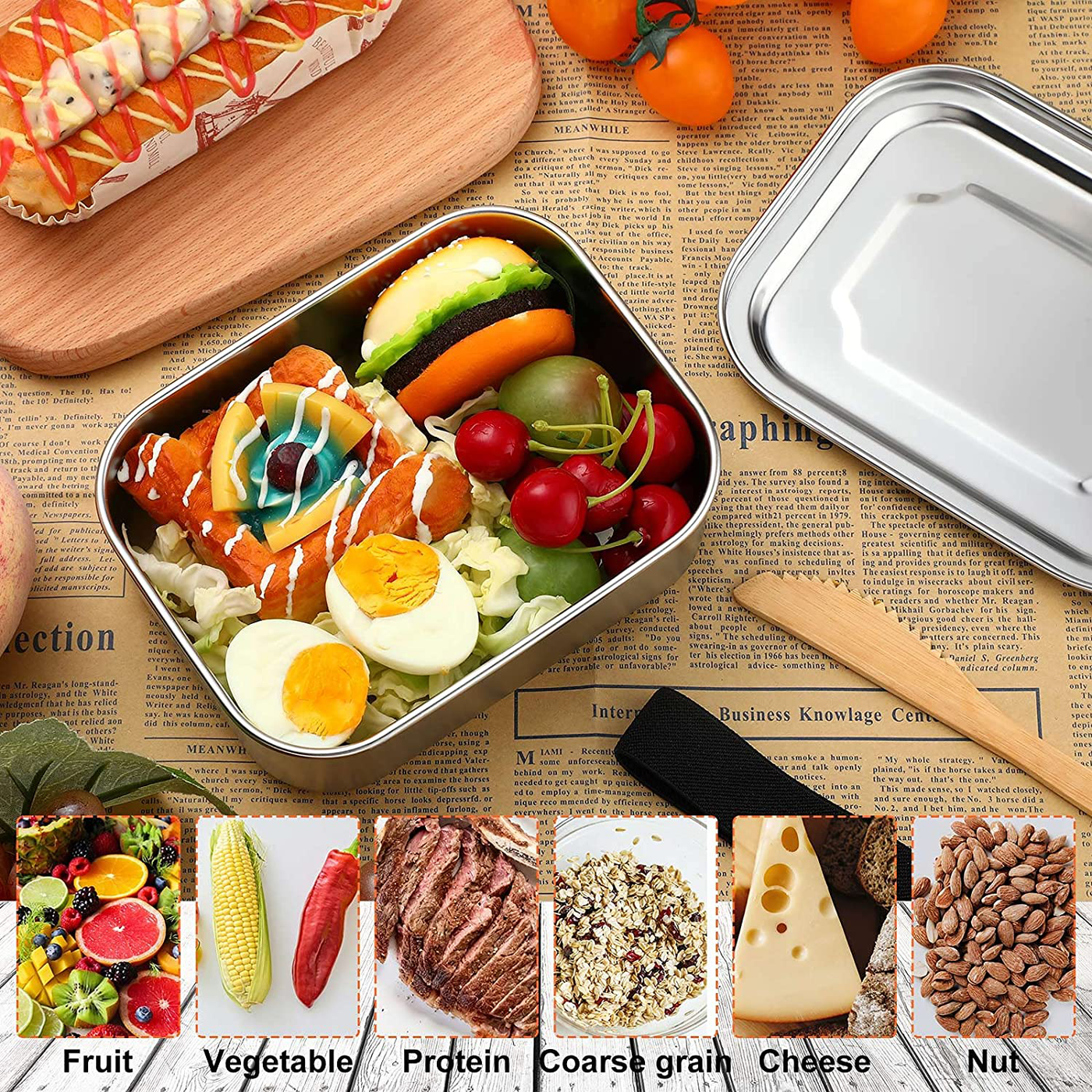 2 Pieces Stainless Steel Bento Box Metal Lunch Box Containers Metal Lunch Containers Metal Snack Food Containers for Kids or Adults Fruit Vegetables Lunch Food Box Container Dishwasher Safe