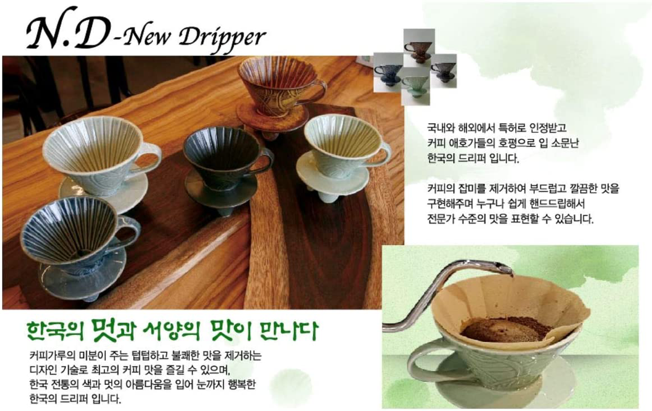 ND New Dripper (Coffee Dripper: Ceramic Dripper, Drip Coffee Maker) - Grayish-Blue Color, 1~2 cups