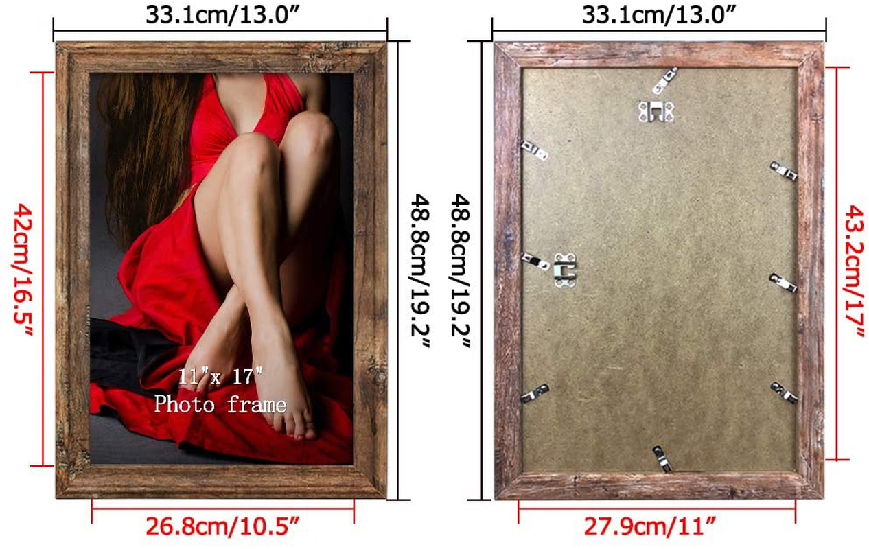 Calenzana 11x17 Poster Picture Frames Rustic Distressed Photo Frame 11 x 17 Set, Wall Hanging, 2 Pack, Brown