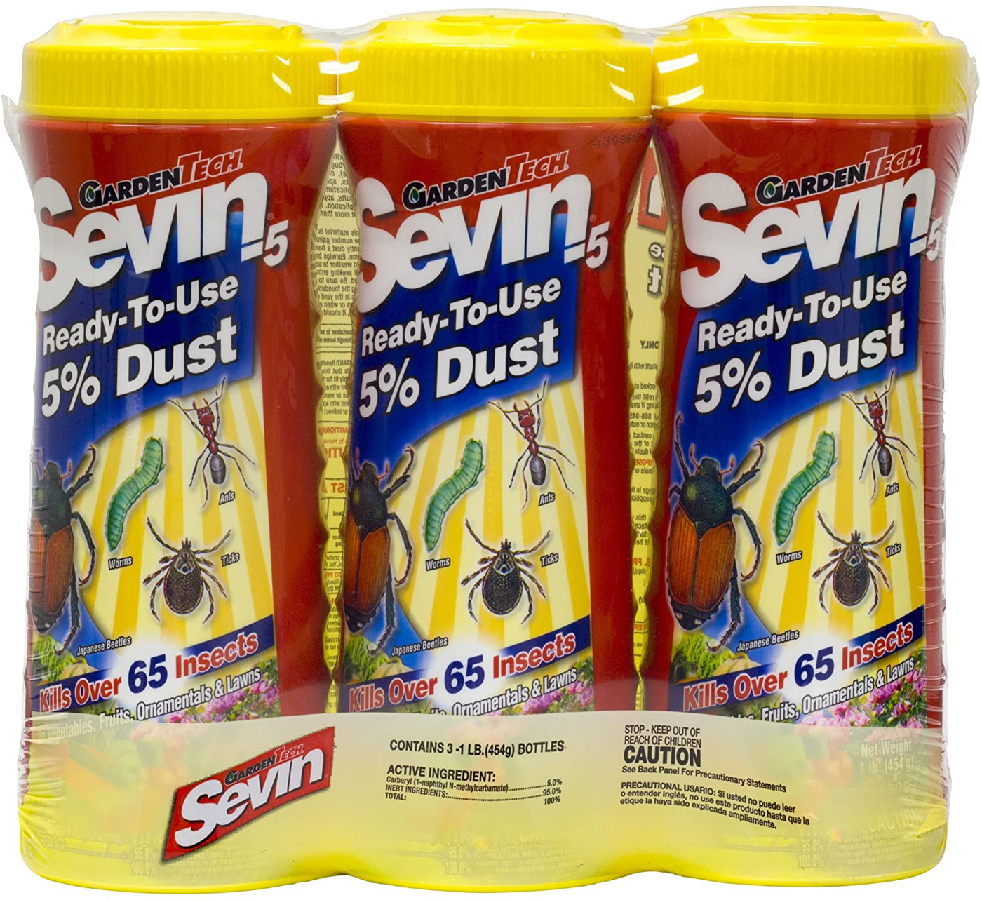 Garden Tech Sevin 5-Percent Dust Bug Killer Shaker Canister, pack of 3 - 1lb shakers