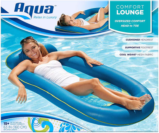 Aqua Comfort Luxury Water Lounge, X-Large, Inflatable Pool Float with Headrest & Footrest, Bubble Waves (AQL11310WA)