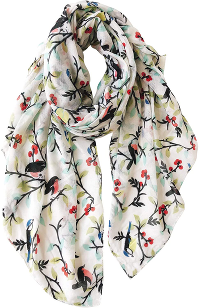GERINLY Scarfs for Women Lightweight Floral Birds Print Cotton Scarves and Wraps for Holiday