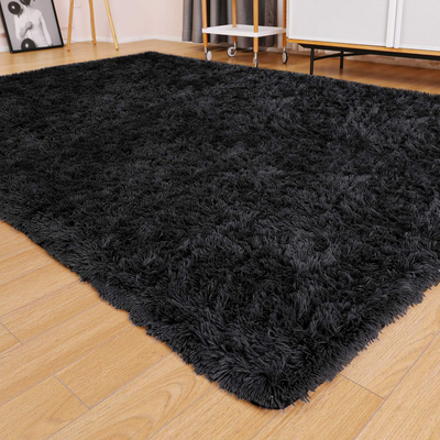 Ophanie Black Rugs for Bedroom, Fluffy Fuzzy Shaggy Furry Area Rug, Soft Plush Shag Bedside Carpet, Indoor Floor Living Room Carpet for Kids Boys Teen Dorm Home Decor Aesthetic, Nursery, 4 x 5.3 Feet