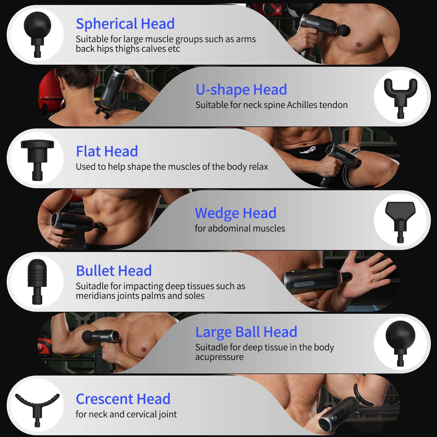 Massage Gun Muscle Neck Back Shoulder Massager- Handheld Deep Tissue Percussion Massager, Rechargeable Powerful Massager with 7 Massage Head Attachments & Portable Bag(Black)