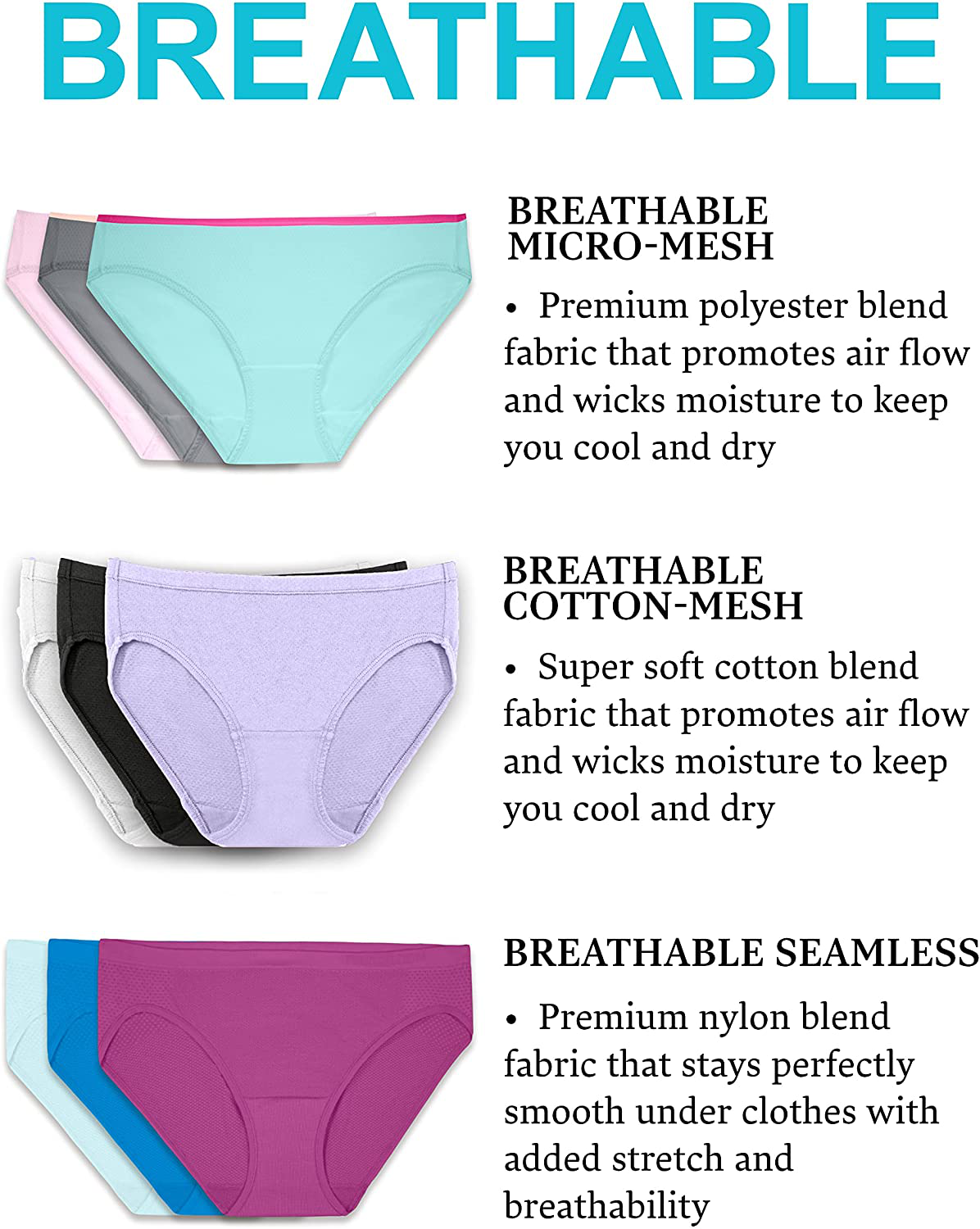 Fruit of the Loom Women's Breathable Underwear (Regular & Plus Size)