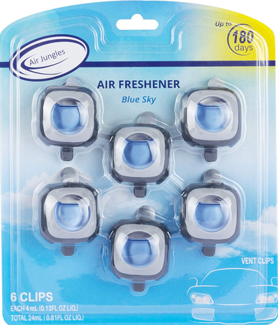 Air Jungles New Car Scent Car Air Freshener Clip(Blue Sky), 6 Car Freshener Vent Clips, 4ml Each, Long Lasting Air Freshener for Car, Up to 180 Days Car Refresher Odor Eliminator