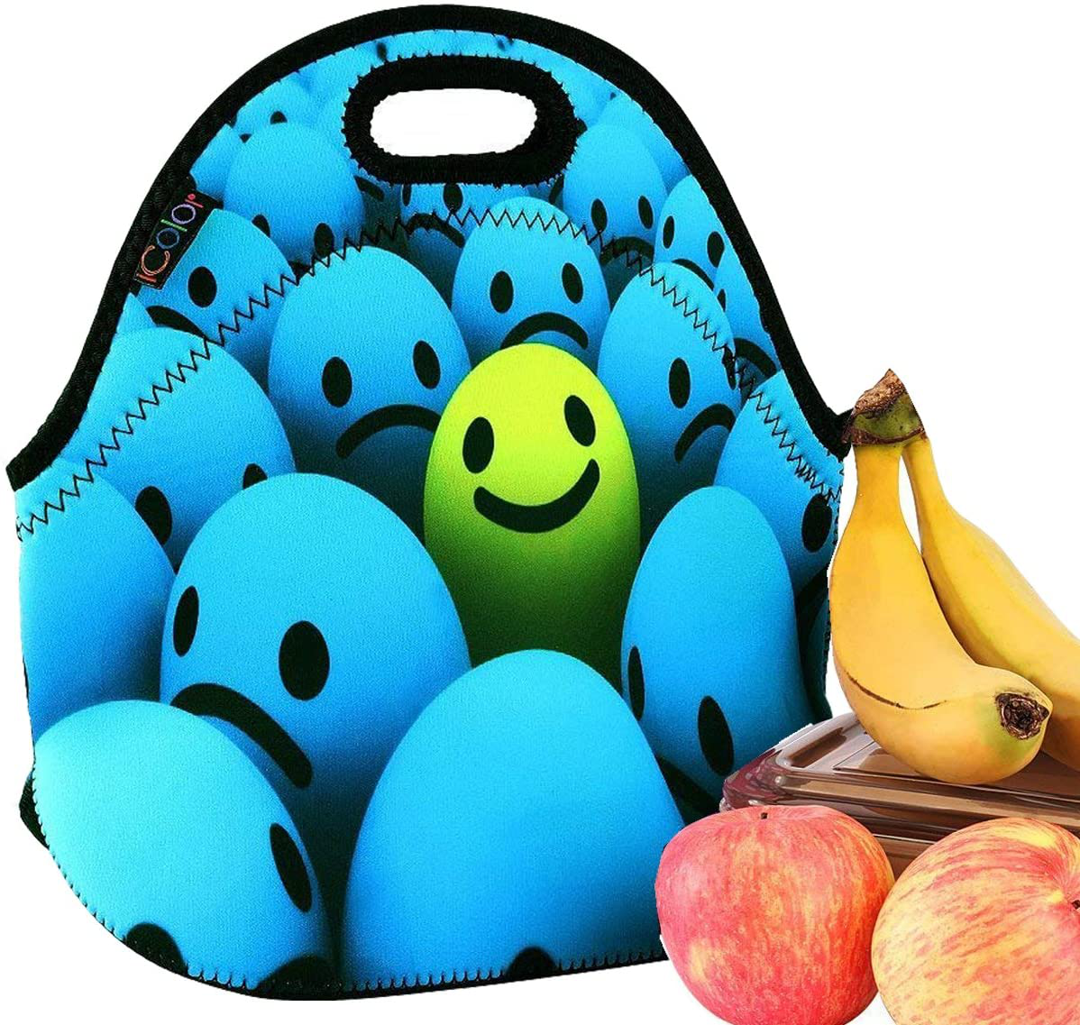 iColor Smile Boys/girls Neoprene Sleeve Food Carrying LUNCH BOX School Office Tote Pouch Cooler Insulated Holder W/ Handle Soft Cover Case