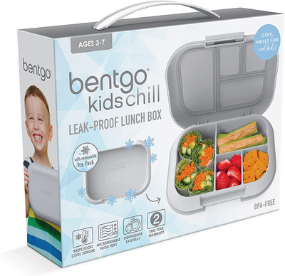 Bentgo Kids Chill Lunch Box - Bento-Style Lunch Solution with 4 Compartments and Removable Ice Pack for Meals and Snacks On-the-Go - Leak-Proof, Dishwasher Safe, BPA-Free (Aqua)