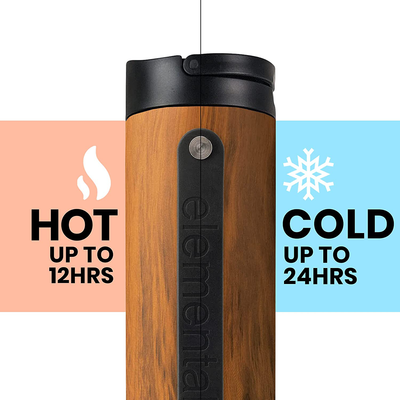 Sports Bottle, Stainless Steel Water Bottle 20oz with Sports Top, Double Insulated Water Bottles that Keep Your Drink Cold or Hot, Teak Wood - Elemental
