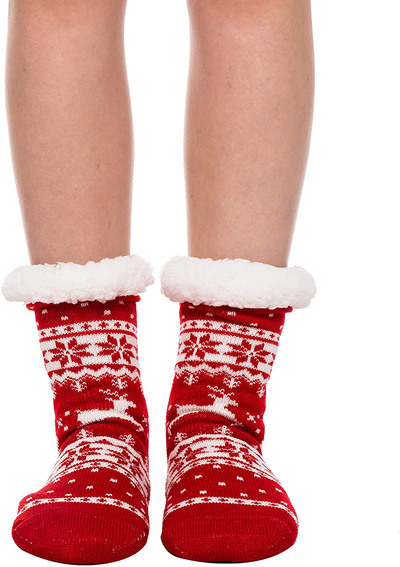 2 Pack Christmas Fuzzy Ripple Slipper Socks Red and Blue