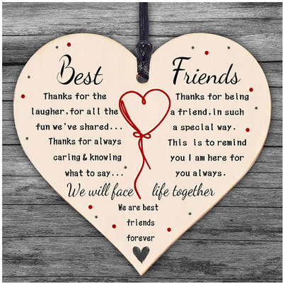 Gifts for Women Best Friend Birthday Gifts Funny Friendship Gifts Unique Inspirational Personalized Wooden Heart Small Under 10 Dollars Decorations Sign Present for Men Women Her Female BFF