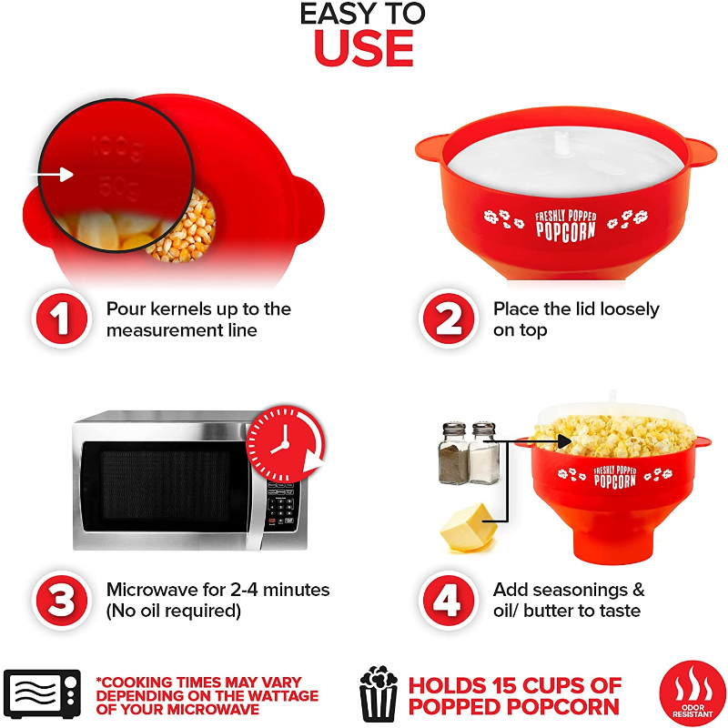 Collapsible Silicone Microwave Popcorn Popper with Handles