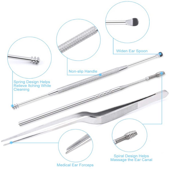 9 Piece Ear Wax Removal Kit - Medical Grade Stainless Steel with Storage Box