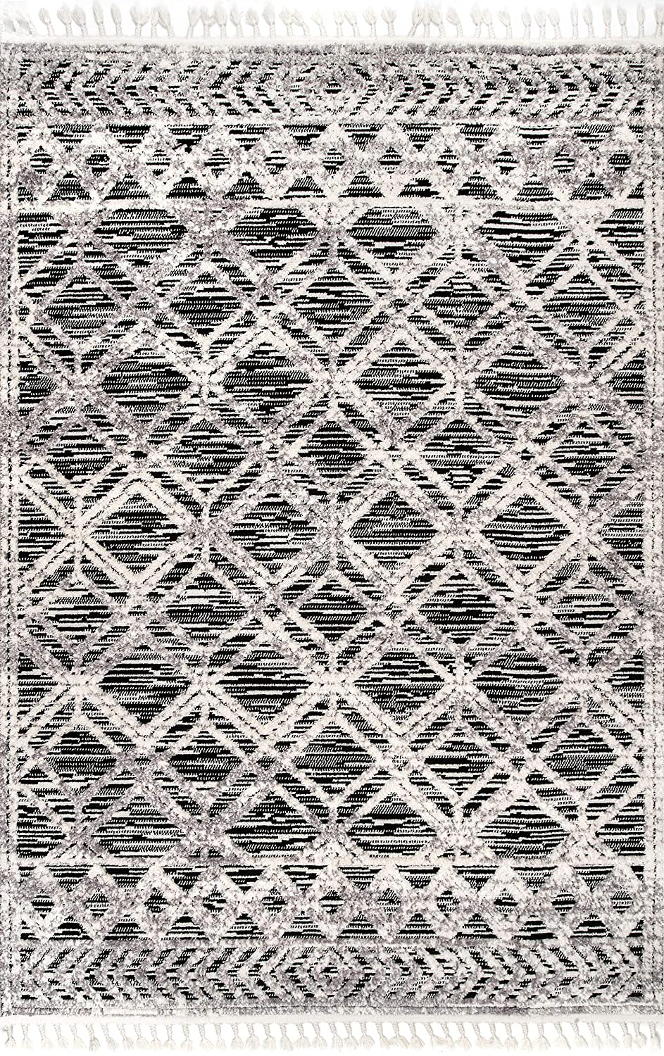 nuLOOM Ansley Shaggy Lattice Tassel Area Rug, 5' 3" x 7' 7", Grey