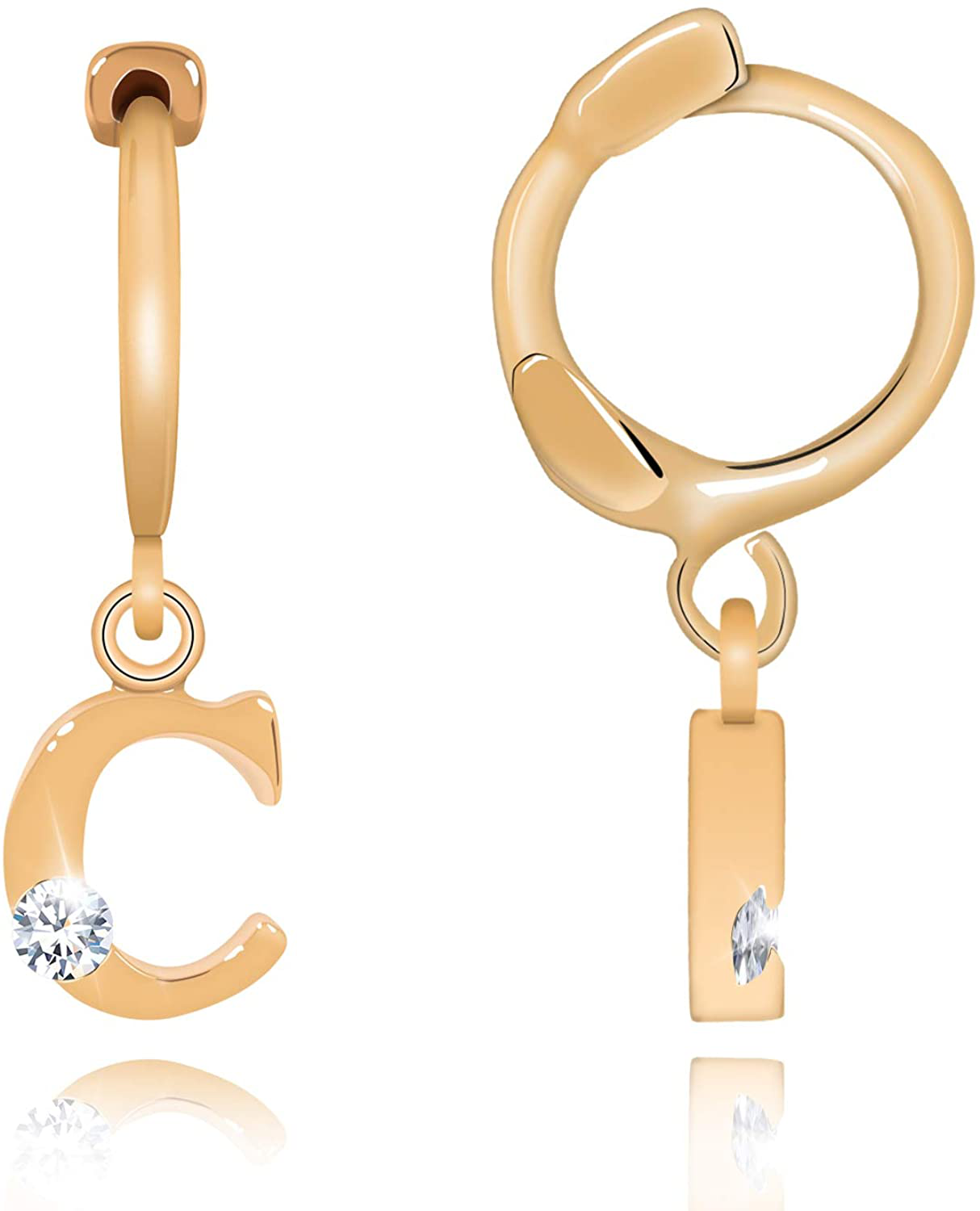 14K Gold Initial Charm Hoop Huggie Earring Handmade Personalized Alphabet Letter CZ Simulated Diamond Cute Hoop Dangle Earrings Gift for Women