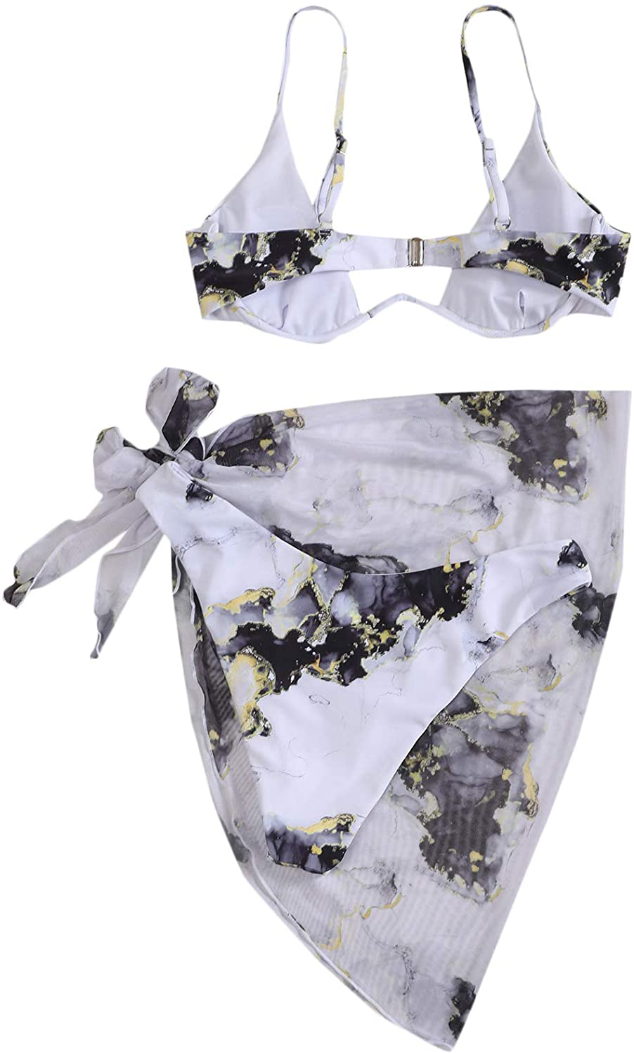SheIn Women's 3 Piece Tie Dye Underwire Bikini Set Swimsuit and Cover Up Beach Skirt