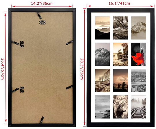 12 Opening 4x6 Black Collage Picture Frames Set of 2, Multiple Frames for Displaying 6x4 Photos with White Mat