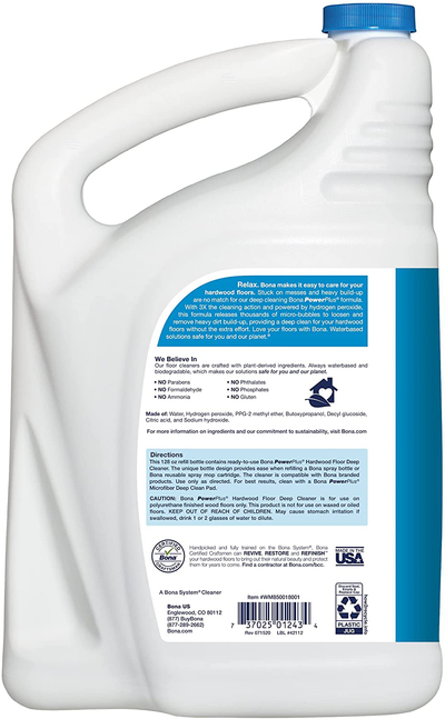 Bona PowerPlus Hardwood Floor Deep Cleaner, Refill-128 Fl Oz