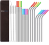 StrawExpert 16 Pack Rainbow Color Reusable Metal Straws with Silicone Tip & Travel Case & Cleaning Brush,Colored Long Stainless Steel Straws Drinking Straw for 20 and 30 oz Tumbler