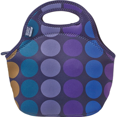 BUILT Gourmet Getaway Soft Neoprene Lunch Tote Bag-Lightweight, Insulated and Reusable, One Size, Plum Dot