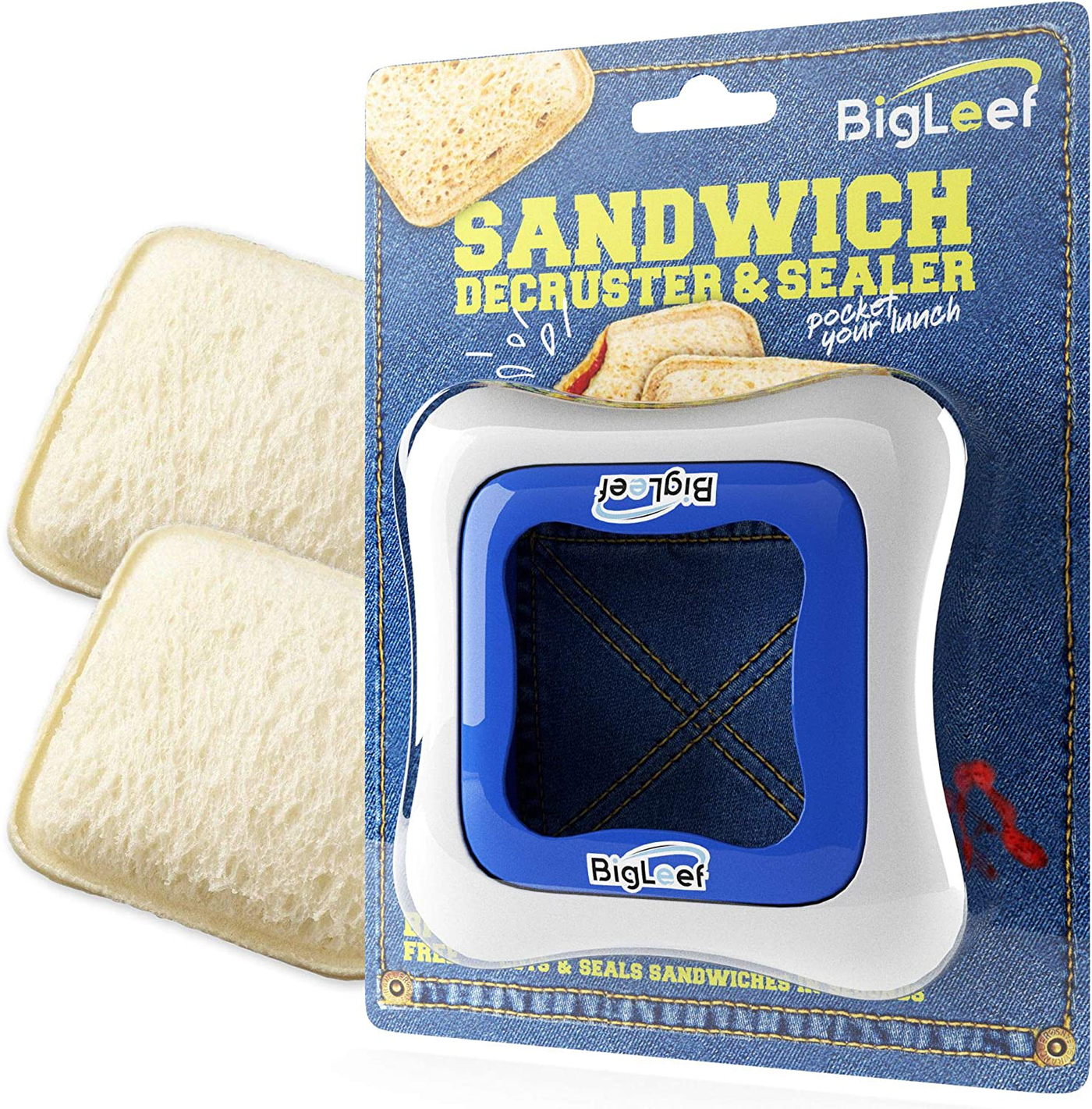 Sandwich Cutter, Sealer and Decruster for Kids - Remove Bread Crust, Make DIY Pocket Sandwiches - Non Toxic, BPA Free, Food Grade Mold - Durable, Portable, Easy to Use and Dishwasher Safe by BigLeef