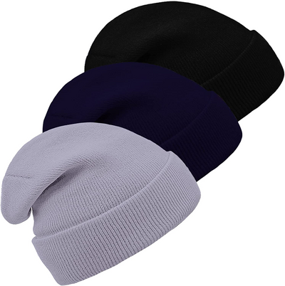 3 Pack Winter Knitted Cuffed Beanie Hats 
