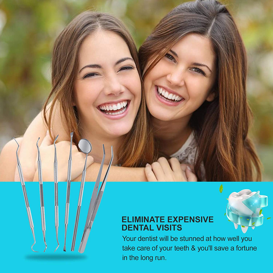 Dental Tools, 6 Pack Teeth Cleaning Tools Stainless Steel Dental Scraper, Scaler Pick Hygiene Set with Mouth Mirror, Tweezer Kit for Dentist, Personal Using, Pets - Tooth Tartar Plaque Scraper Remover