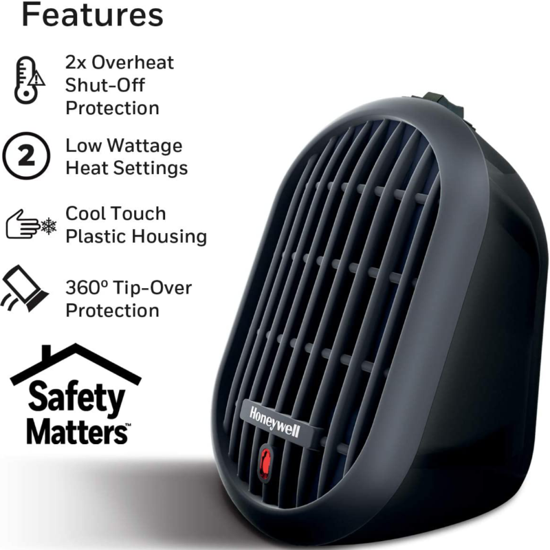 Honeywell 250W Energy Efficient Space Saving Portable Heater With 2 Heat Settings