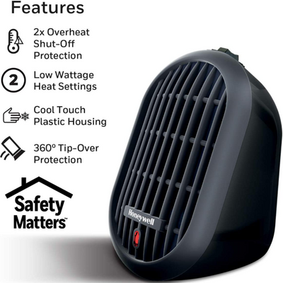 Honeywell 250W Energy Efficient Space Saving Portable Heater With 2 Heat Settings