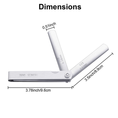 Stainless Steel Feeler Gauge Dual Marked Metric and Imperial Gap Measuring Tool (0.005/0.127-0.02/0.508 mm, 16 Blades)