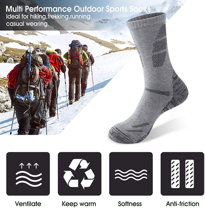Multipack Men's Merino Wool Hiking Moisture Wicking Cushion Athletic Crew Socks