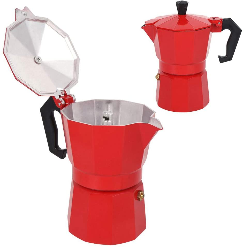 6 Cup Coffee Maker, Italian Style Coffee Maker, Moka Coffee Maker Tool, Quick Cleaning Pot for Home Office (Red)