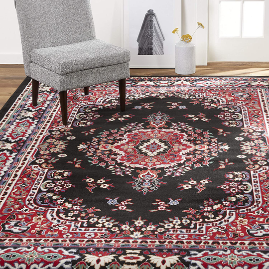 Home Dynamix Premium Sakarya Traditional Medallion Border Area Rug, Black, 5'2"x7'4" Rectangle