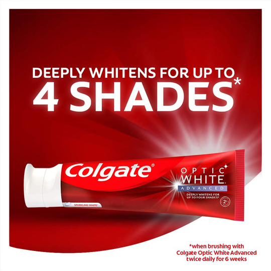 Colgate Optic White Advanced Teeth Whitening Toothpaste with Fluoride, 2% Hydrogen Peroxide, Sparkling White - 3.2 Ounce (3 Pack)