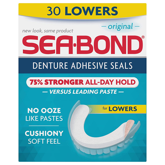 Sea Bond Secure Denture Adhesive Seals Lowers Original, Zinc Free, All Day Hold, Mess Free, 30 Count