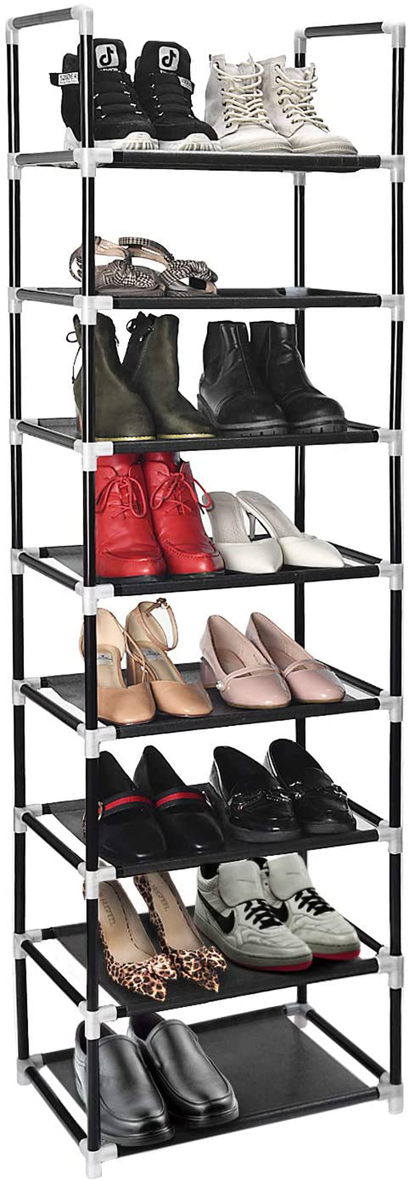 ERONE Shoe Rack Organizer 8 Tiers, Stackable and Durable Shoe Shelf Storage 16 pairs Metal Shoe Tower Space Saving 18" x 11.9" x 57.7"(Black)