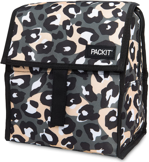 PackIt Freezable Lunch Bag with Zip Closure, Gray Stripe